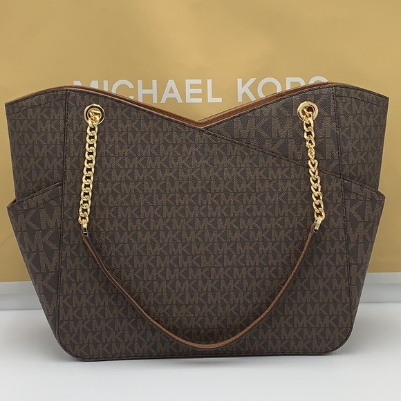 MICHAEL KORS LARGE X CHAIN LOGO SHOULDER BAG BROWN - Picture 5 of 16